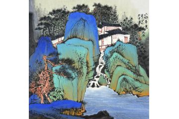中美协中国画画家莫祝兴山水画精品《山乡春意》