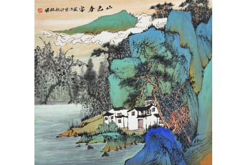 中美协中国画画家莫祝兴山水画精品《山色春容》