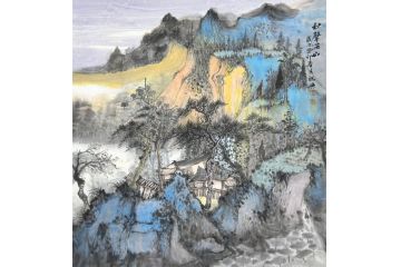 中美协中国画画家莫祝兴山水画精品《秋声满山》