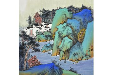 中美协中国画画家莫祝兴山水画精品《清韵》