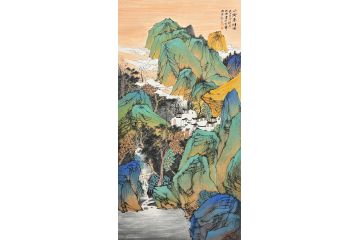 中美协中国画画家莫祝兴山水画精品《山乡春语图》