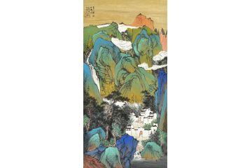 中美协中国画画家莫祝兴山水画精品《青山碧水好时光》