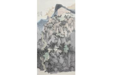 中美协中国画画家莫祝兴山水画精品《暖山朝露任清风》