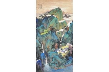 中美协中国画画家莫祝兴山水画精品《春山何似秋山好》