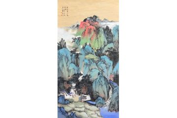 中美协中国画画家莫祝兴山水画精品《碧水青山气象新》
