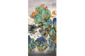 中美协中国画画家莫祝兴山水画精品《白云飞去青山瘦》
