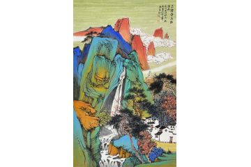 中美协中国画画家莫祝兴山水画精品《泉声带雨出溪林》