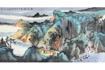 中美协中国画画家莫祝兴山水画精品《晴江春色》