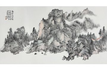 中美协中国画画家莫祝兴山水画精品《春云》