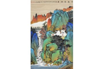 中美协中国画画家莫祝兴山水画精品《秀岭清润图》
