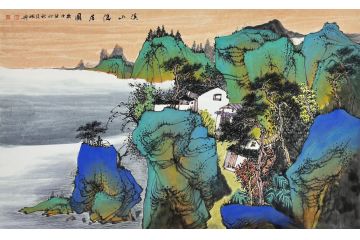 中美协中国画画家莫祝兴山水画精品《溪山隐居图》