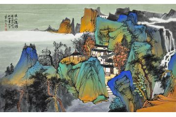 中美协中国画画家莫祝兴山水画精品《溪山揽胜》