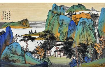 中美协中国画画家莫祝兴山水画精品《水光山色兴人亲》
