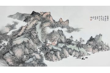 中美协中国画画家莫祝兴山水画精品《山随平野尽江入大荒》