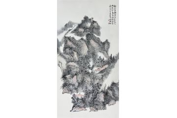 中美协中国画画家莫祝兴山水画精品《树木有春意》