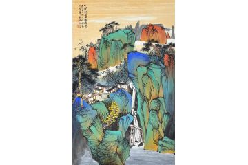 中美协中国画画家莫祝兴山水画精品《山间乳实出清泉》