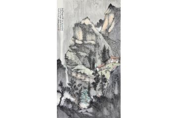 中美协中国画画家莫祝兴山水画精品《雨后空林生白烟》