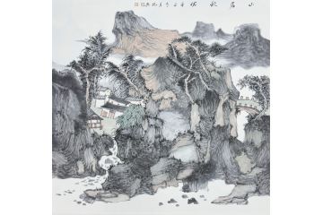 中美协中国画画家莫祝兴山水画精品《山居秋暝》