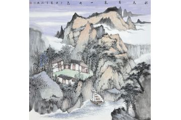 中美协中国画画家莫祝兴山水画精品《秋山万里一片色》