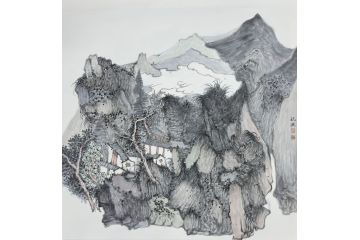 中美协中国画画家莫祝兴山水画精品《岭上白云舒复卷》