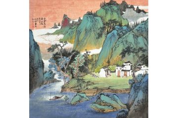 中美协中国画画家莫祝兴山水画精品《白云来住青山在》
