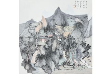 中美协中国画画家莫祝兴山水画精品《白山厚土育春生微风常拂岭上柏》