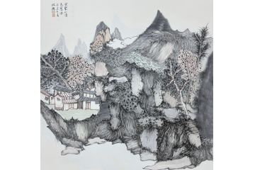 中美协中国画画家莫祝兴山水画精品《云聚清山色愈浓》