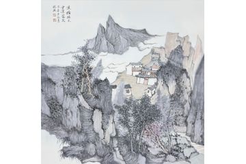 中美协中国画画家莫祝兴山水画精品《溪桥枯木云深》