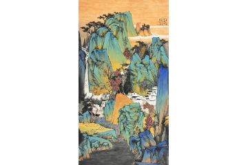 中美协中国画画家莫祝兴山水画精品《山叶红时觉胜春》