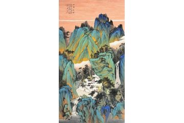 中美协中国画画家莫祝兴山水画精品《山居秋暝》