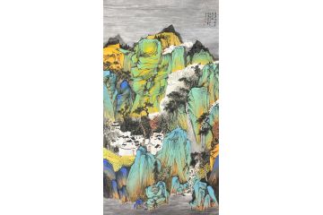 中美协中国画画家莫祝兴山水画精品《清溪流过云绕山头》