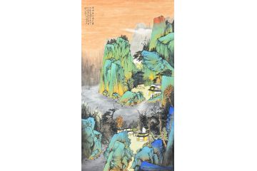中美协中国画画家莫祝兴山水画精品《緑水青山染不尽》