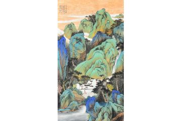 中美协中国画画家莫祝兴山水画精品《金色秋华》