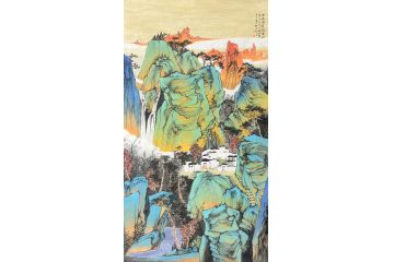 中美协中国画画家莫祝兴山水画精品《春暖水緑润家山》