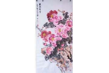 潜力画家邱冰冰国画牡丹图《花开富贵》