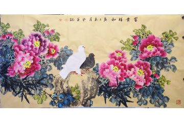 潜力画家邱冰冰国画牡丹图《富贵祥和》（二）