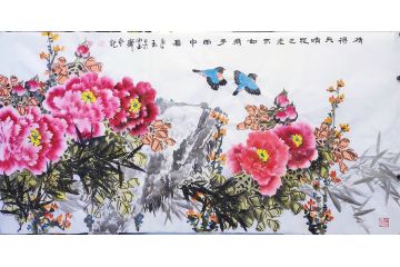 潜力画家邱冰冰国画牡丹图《不如携手雨中看》