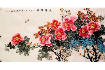 潜力画家邱冰冰国画牡丹图《富贵荣显》