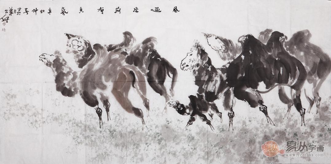 方舟四尺横幅动物画作品《风过丝路有香氛》